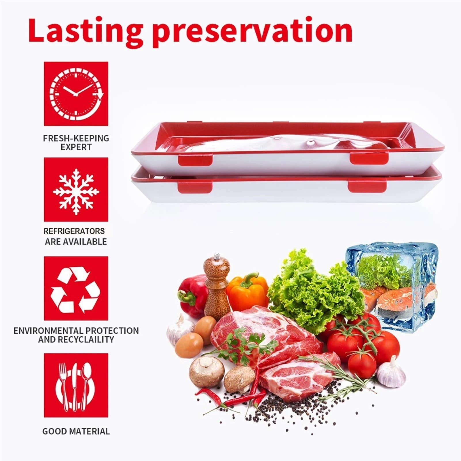 2PCS Food Vacuum Preservation Tray Reusable Storage Pan Container Keeping  Fresh