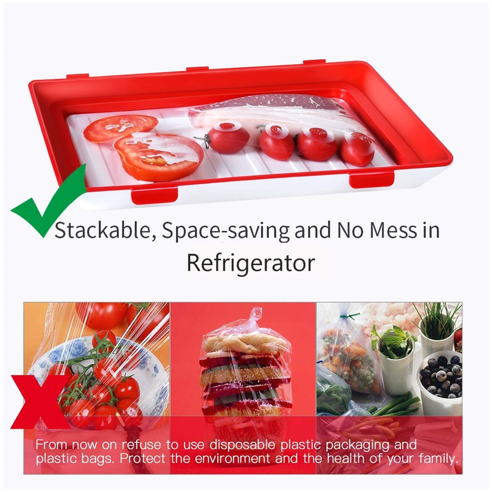Creative Stackable Reusable Storage Home Sealed Tray Fresh Preservation Tray  1 Piece Food Preservation Tray Plastic Vacuum Tray Fresh Keeping Tray Food  Container Kitchen Fruit Vegetable Meat Fresh Tray Food Storage Durable